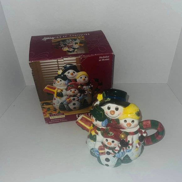 CHRISTMAS SNOWMAN TEAPOT HOLIDAY AT HOME EarthernWare NEW IN BOX.. - Picture 4 of 8